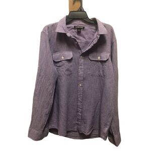 Michael Kors Mens Purple and White Gingham Plaid Long Sleeve Collared Button Up